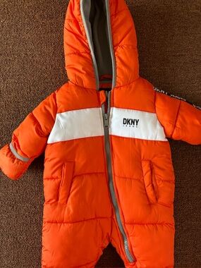 DKNY Orange and White Puffer snowsuit